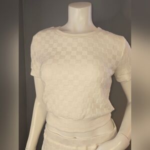 Atelier by Kirious White Textured Short Sleeve Sweater Size S